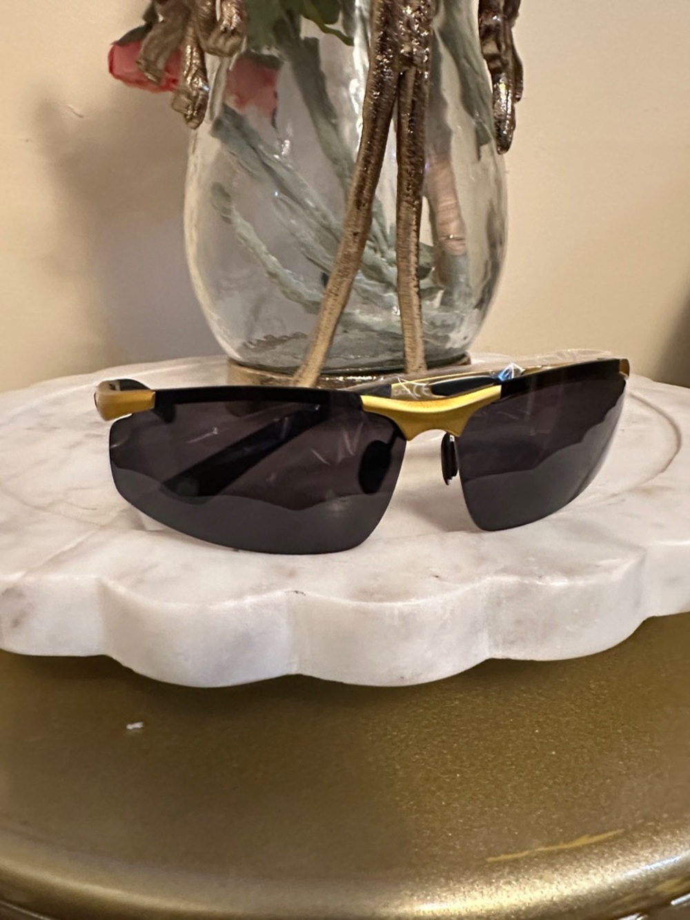 Men's Black Lens Sunglasses with Gold Frame Accent. 00018-B